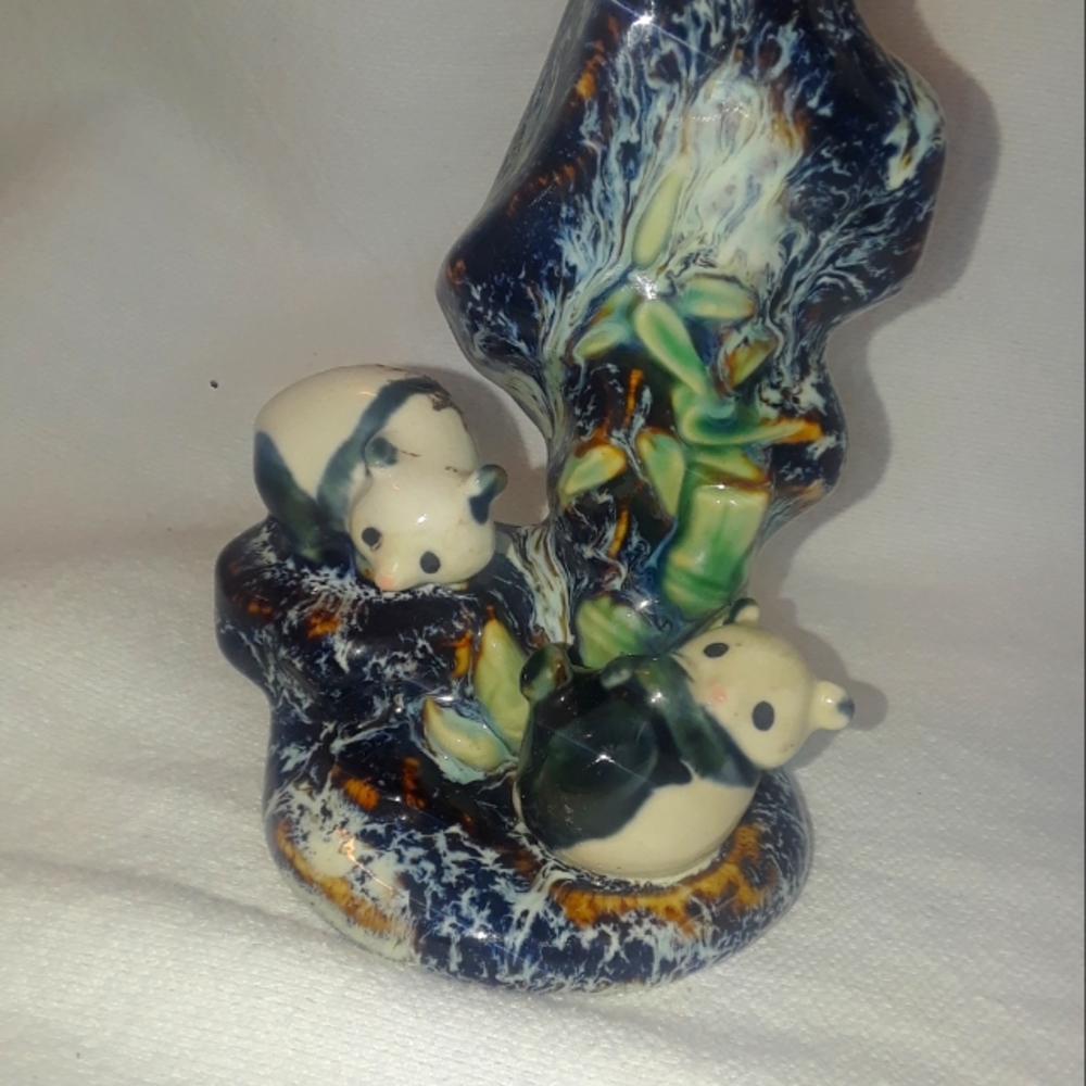 Panda sculpture two pandas in mushroom altered pulsating  forest at play hm.